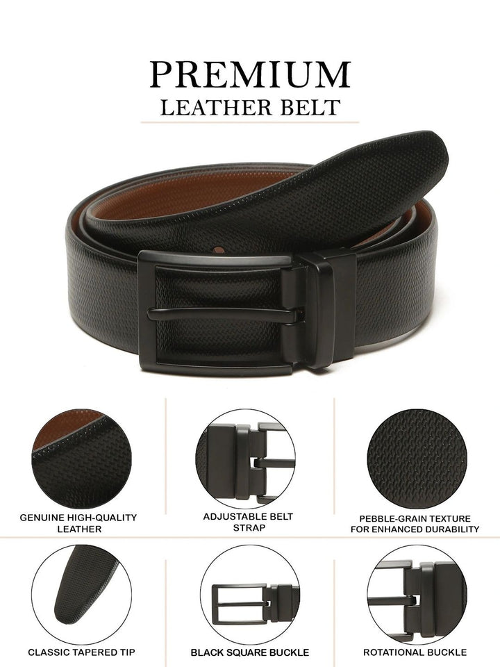Teakwood Leathers Men Textured Leather Reversible Formal Belt