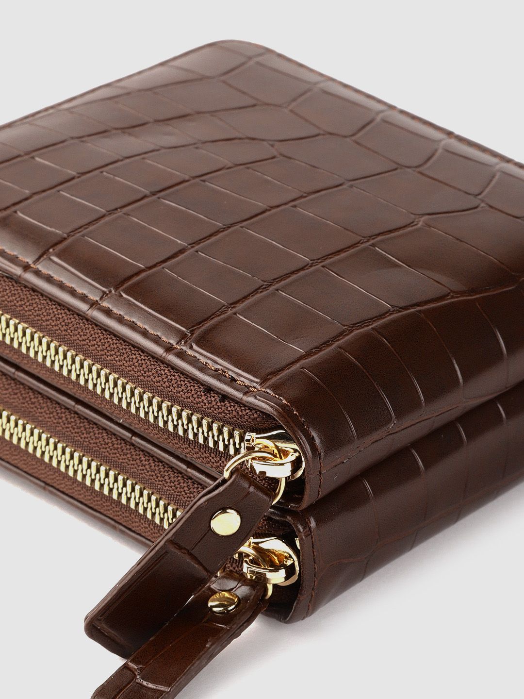 Lino Perros Coffee Brown Croc Textured Structured Sling Bag with Detachable Sling Strap