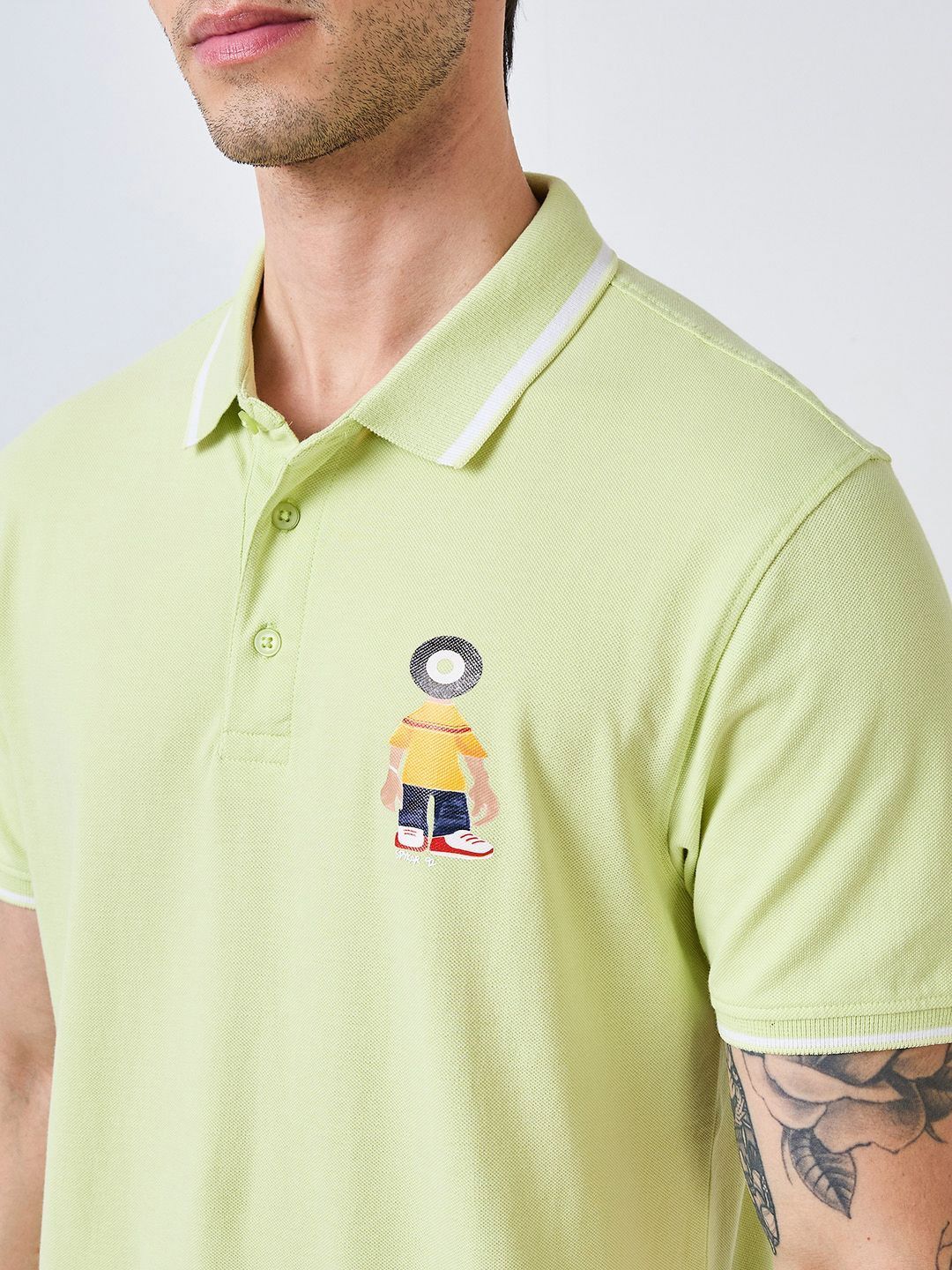SPYKAR Men Graphic Printed Polo Collar Cotton Slim Fit T-shirt