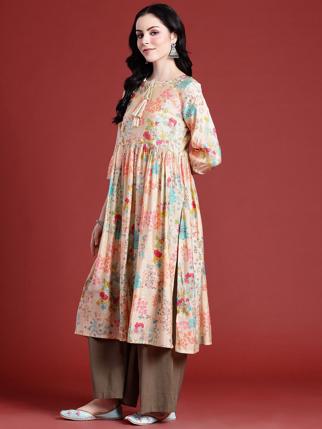 Anouk Floral Printed Flared Kurta