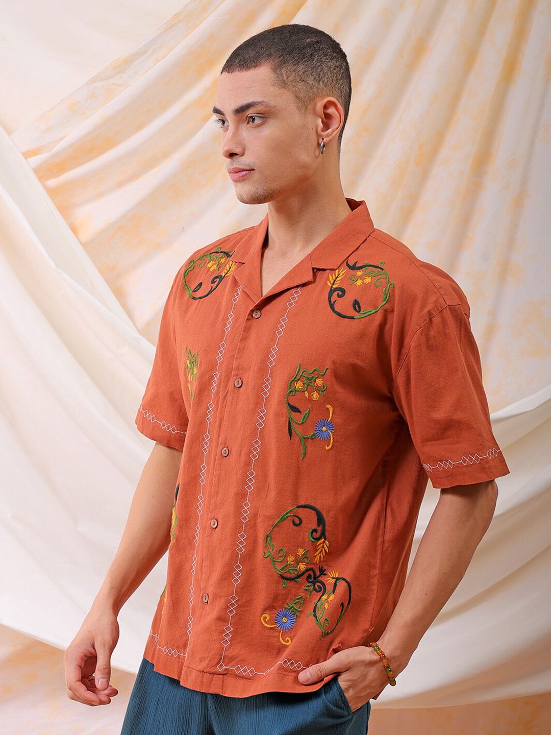 The Indian Garage Co Men Relaxed Fit Embroidery Resortwear Shirt