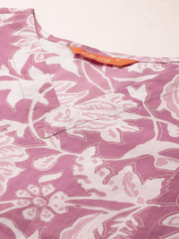 Indo Era Floral Printed Pure Cotton Tunic With Trousers