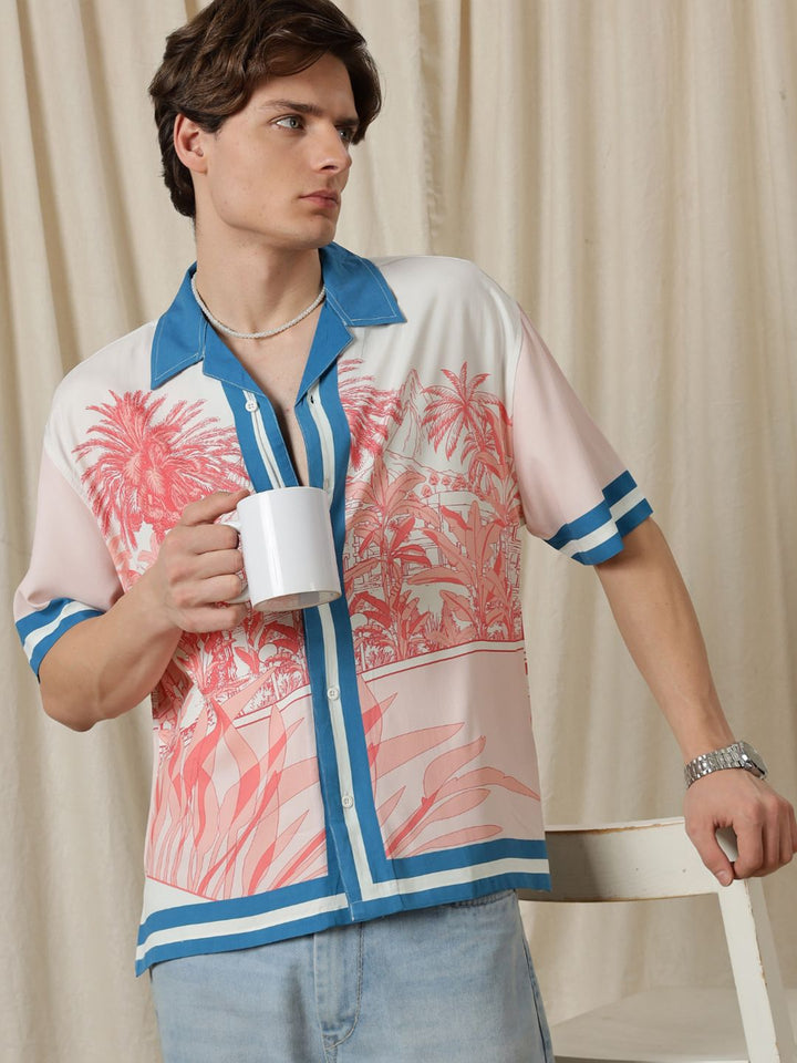 Eszett Abstract Forest Conversational Cotton Short Sleeves Shirt