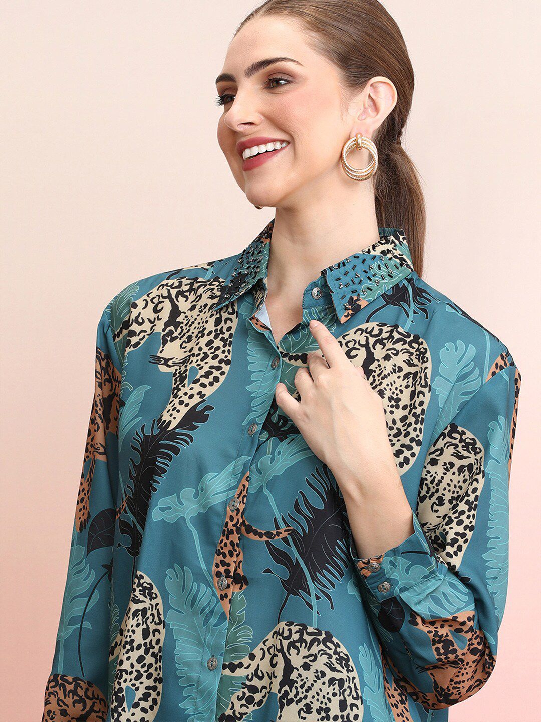 Indo Era Printed Collar Shirt With Trousers Co-Ords