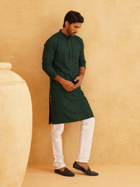 SOJANYA Embellished Mandarin Collar Sequinned Pure Cotton Kurta