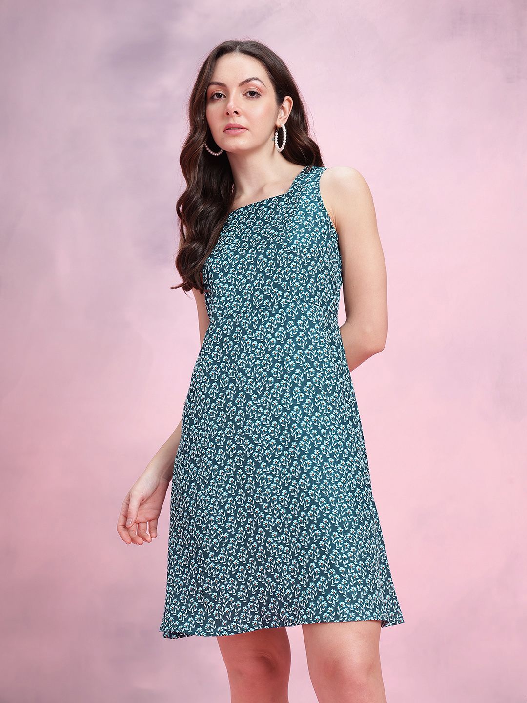 DressBerry Floral Printed Square Neck A-Line Dress