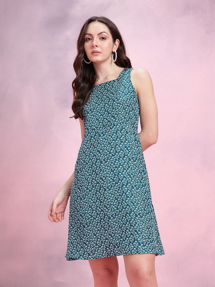 DressBerry Floral Printed Square Neck A-Line Dress