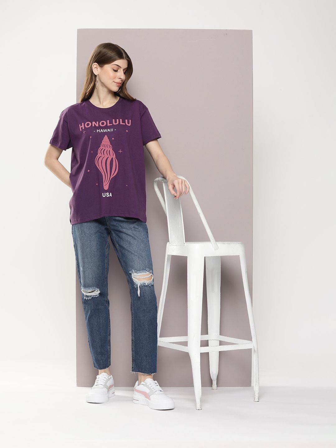 Dillinger Women Embossed Boxy Regular T-shirt