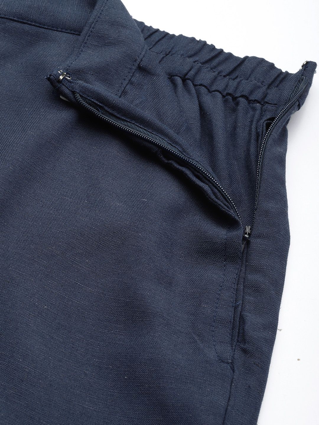 Global Desi Women Navy Blue Regular Fit Solid Regular Trousers