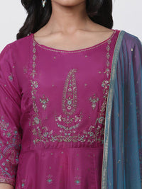 W Ethnic Motifs Printed Round Neck Maxi Ethnic Dress With Dupatta