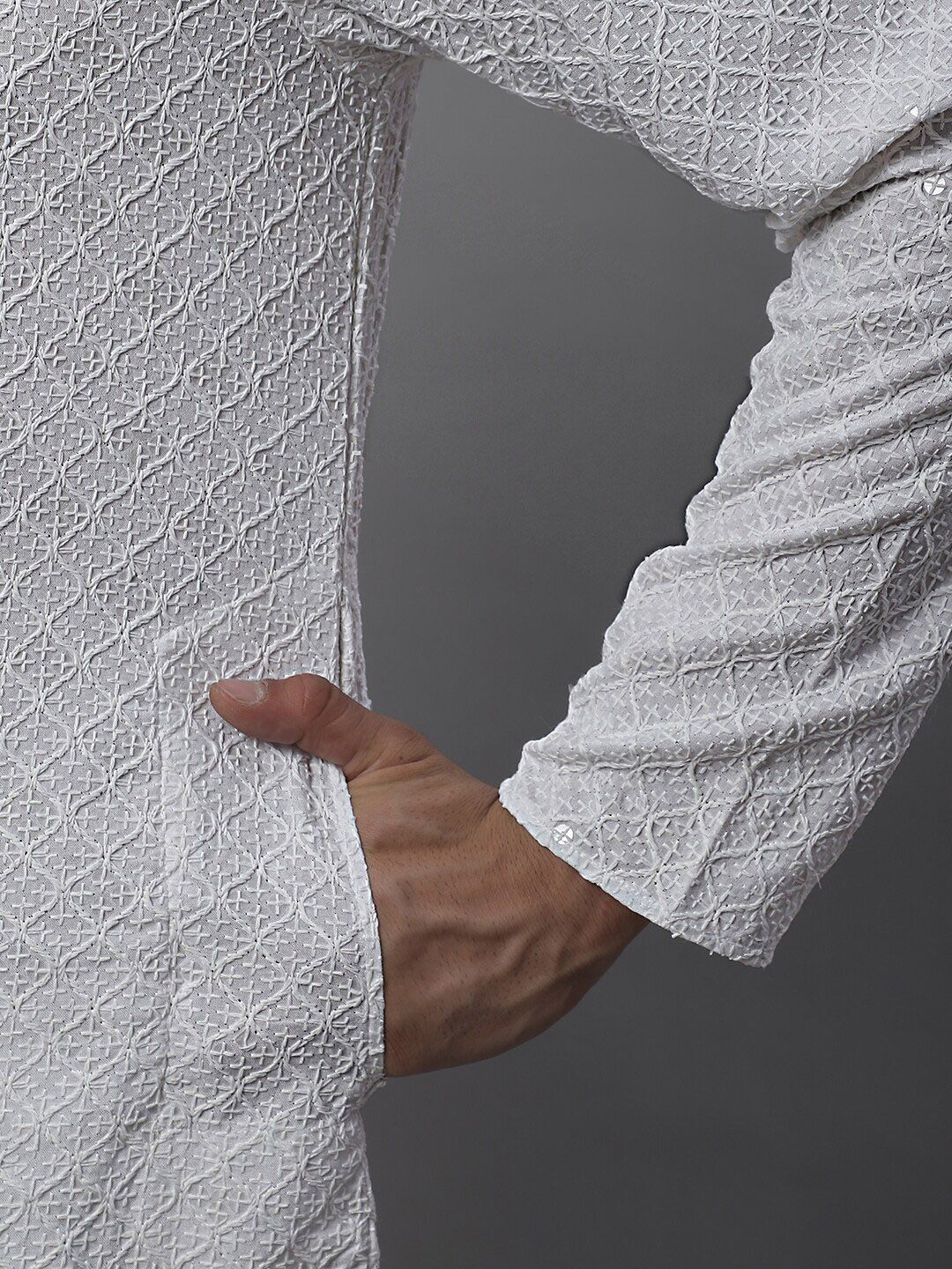Jompers Geometric Chikankari Embroidered Kurta With Pyjamas