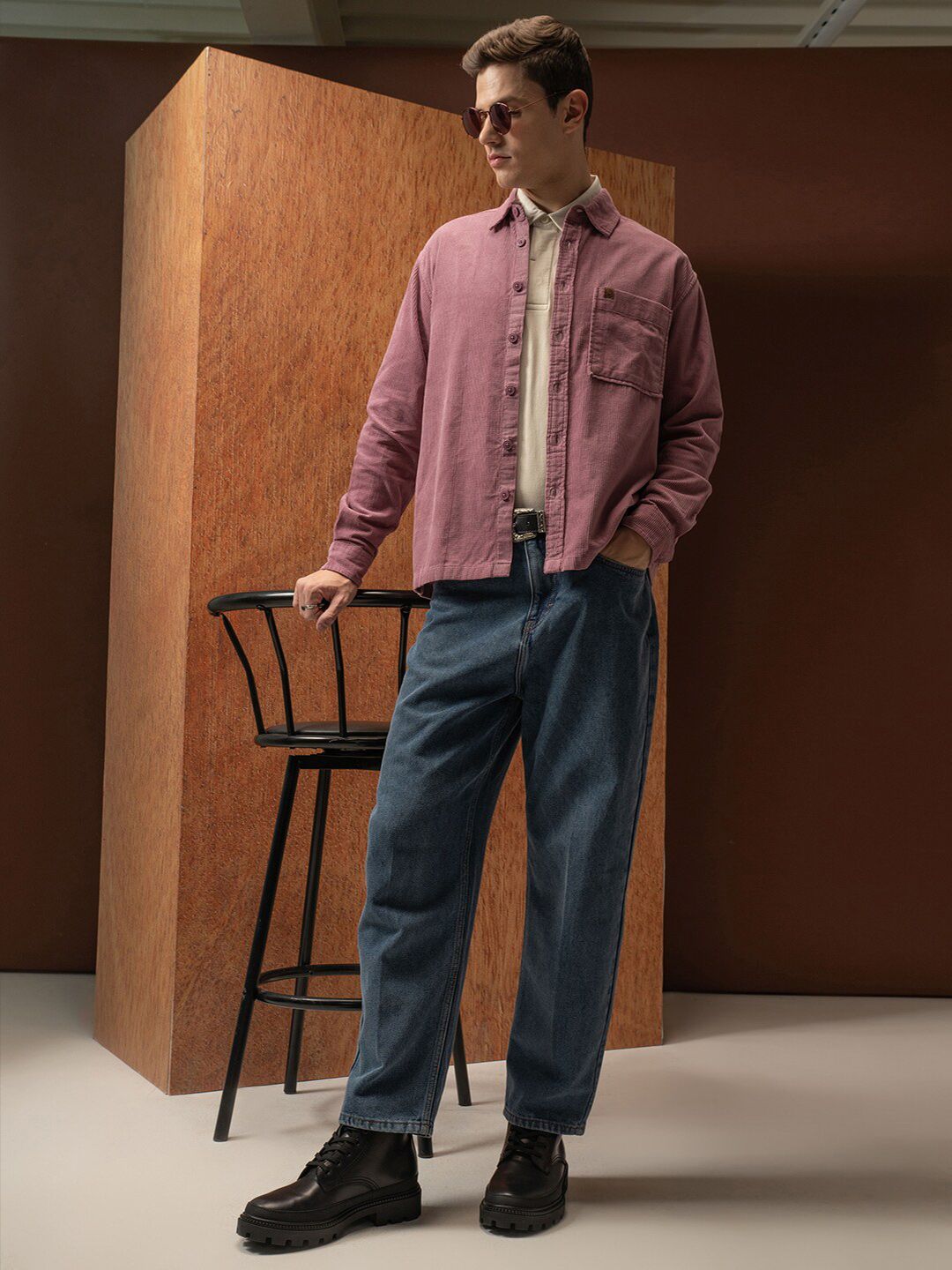 Locomotive Premium Men Pink Oversized Corduroy Solid Overshirt