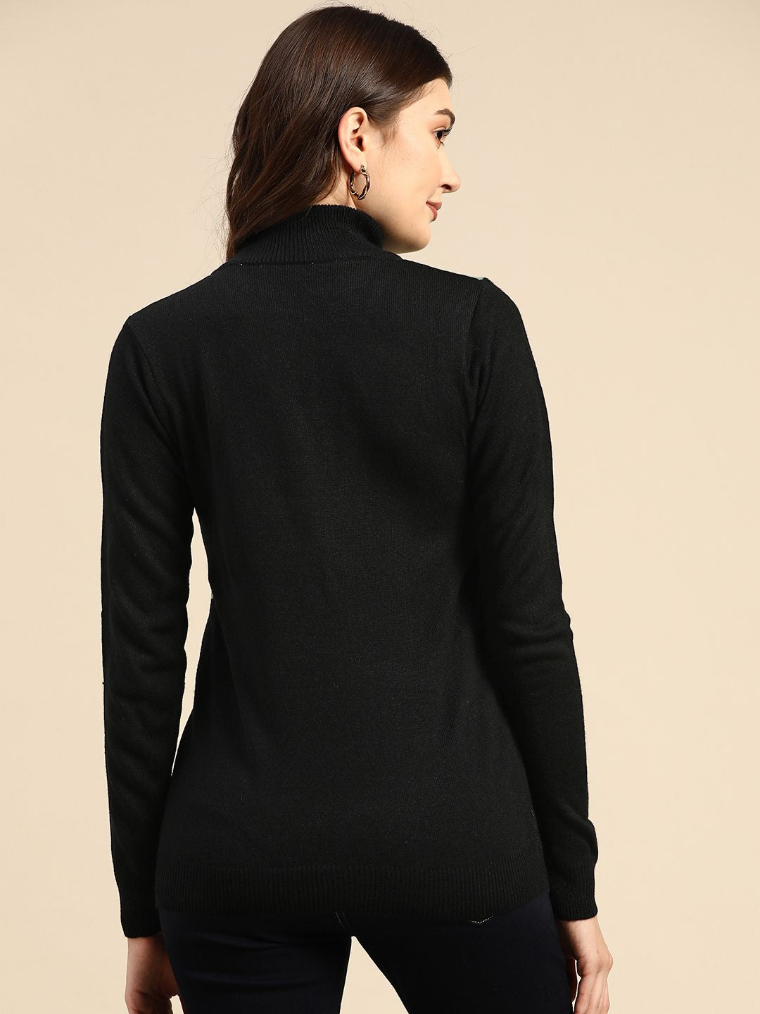 all about you Women Black & Sage Green Typography Acrylic Pullover