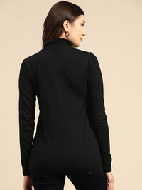 all about you Women Black & Sage Green Typography Acrylic Pullover