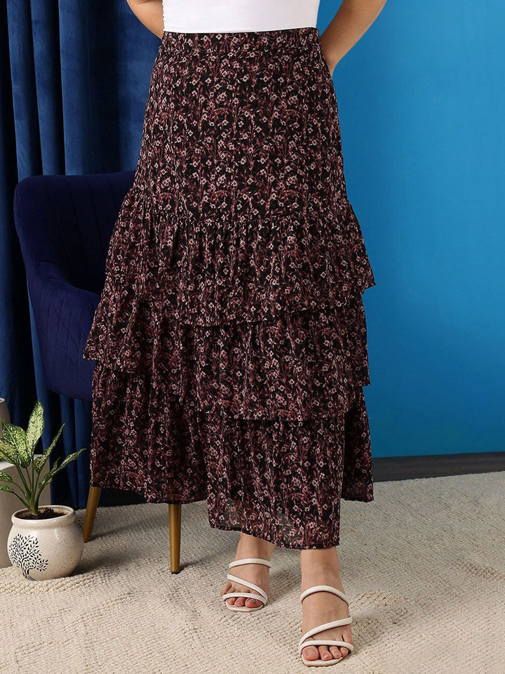 CURVY STREET Floral Printed A-line Maxi Skirt