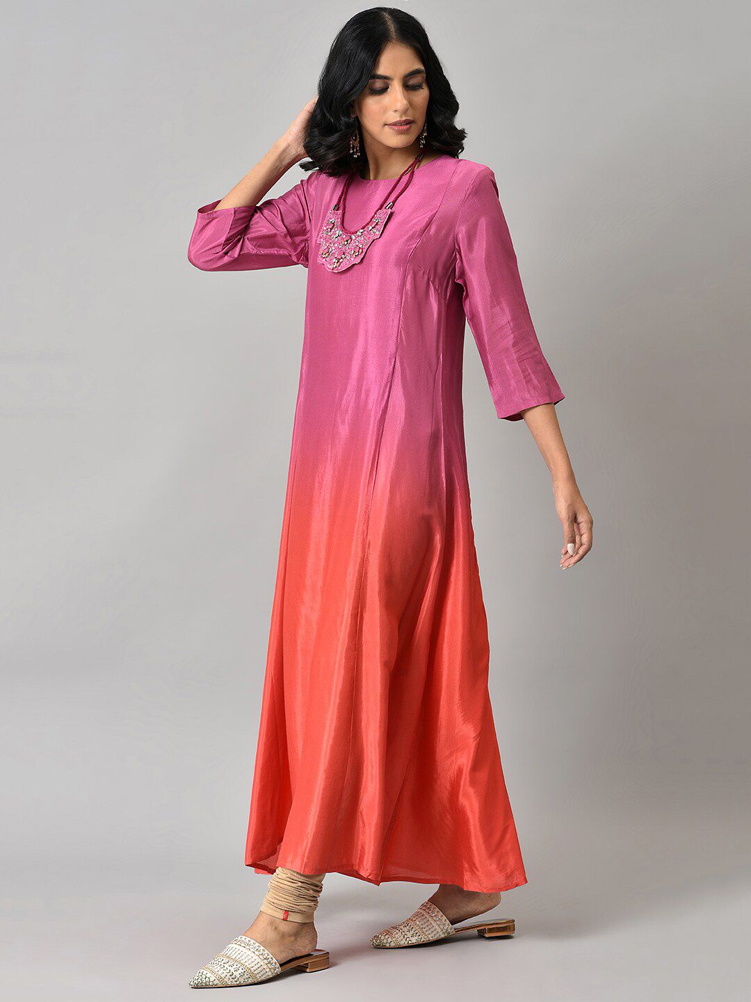 W Purple & Orange Tie and Dye Dyed Ethnic Maxi Dress