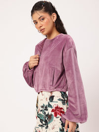 DressBerry Free-Spirit Fit Velour Finish Dramatic Puff Sleeves Crop Jacket