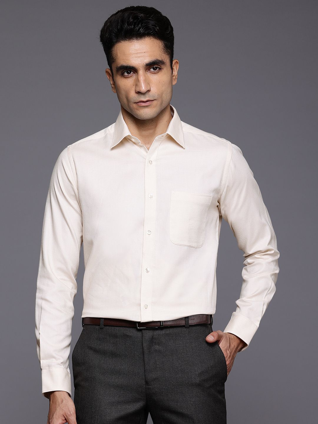 Raymond Pure Cotton Self-Design Slim Fit Formal Shirt