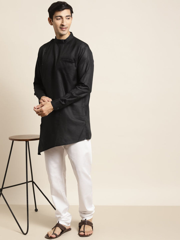 SOJANYA Lelaki Hitam Solid Kurta Asymmetric