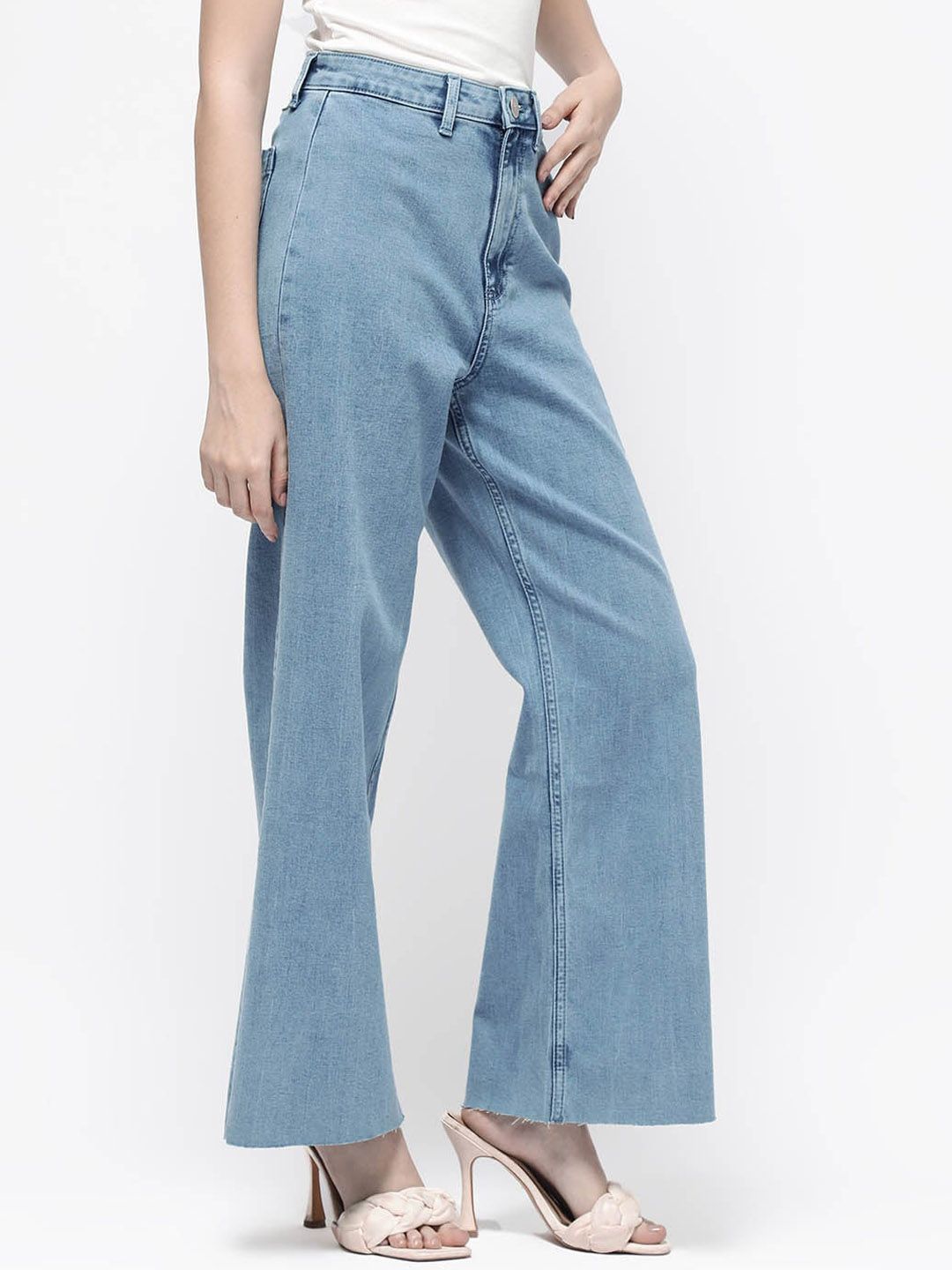 RAREISM Women Comfort Wide Leg High-Rise Clean Look Cotton Jeans