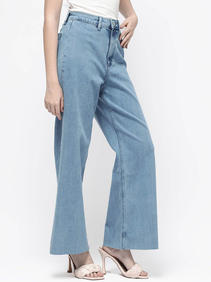 RAREISM Women Comfort Wide Leg High-Rise Clean Look Cotton Jeans