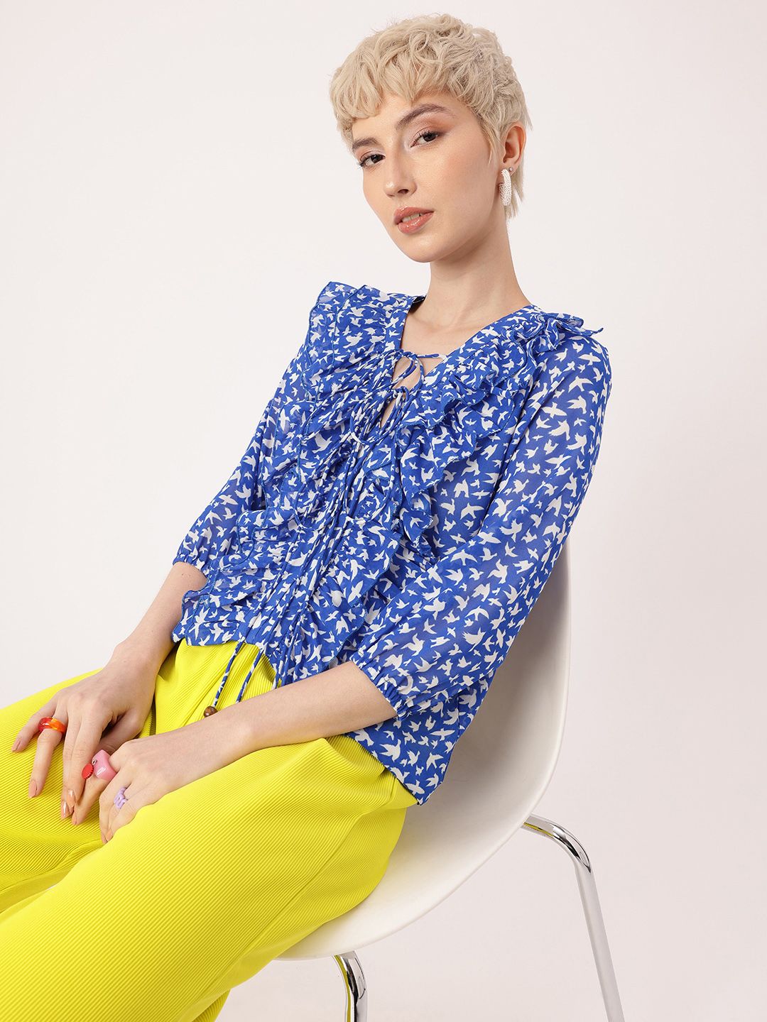 DressBerry Femi Cute Ruffle Delight Printed Perfection Top
