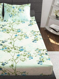Story@home Ventura Blue Green Floral Printed 144 TC Queen Bedsheet With 2 Pillow Covers