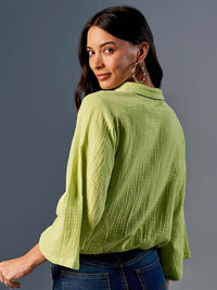 AND Self Design Flared Sleeve Pure Cotton Shirt Style Top