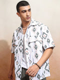 HIGHLANDER Men Cord Textured Checked Utility Pocket Oversized Overshirt