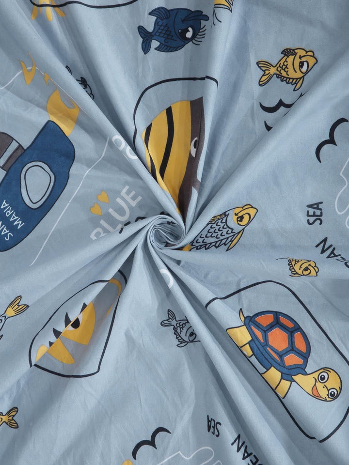 KLOTTHE Blue & Yellow Graphic 300 TC Fitted Double Bedsheet with 2 Pillow Covers