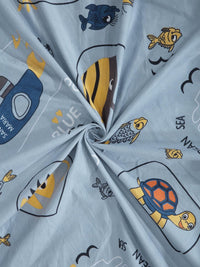 KLOTTHE Blue & Yellow Graphic 300 TC Fitted Double Bedsheet with 2 Pillow Covers