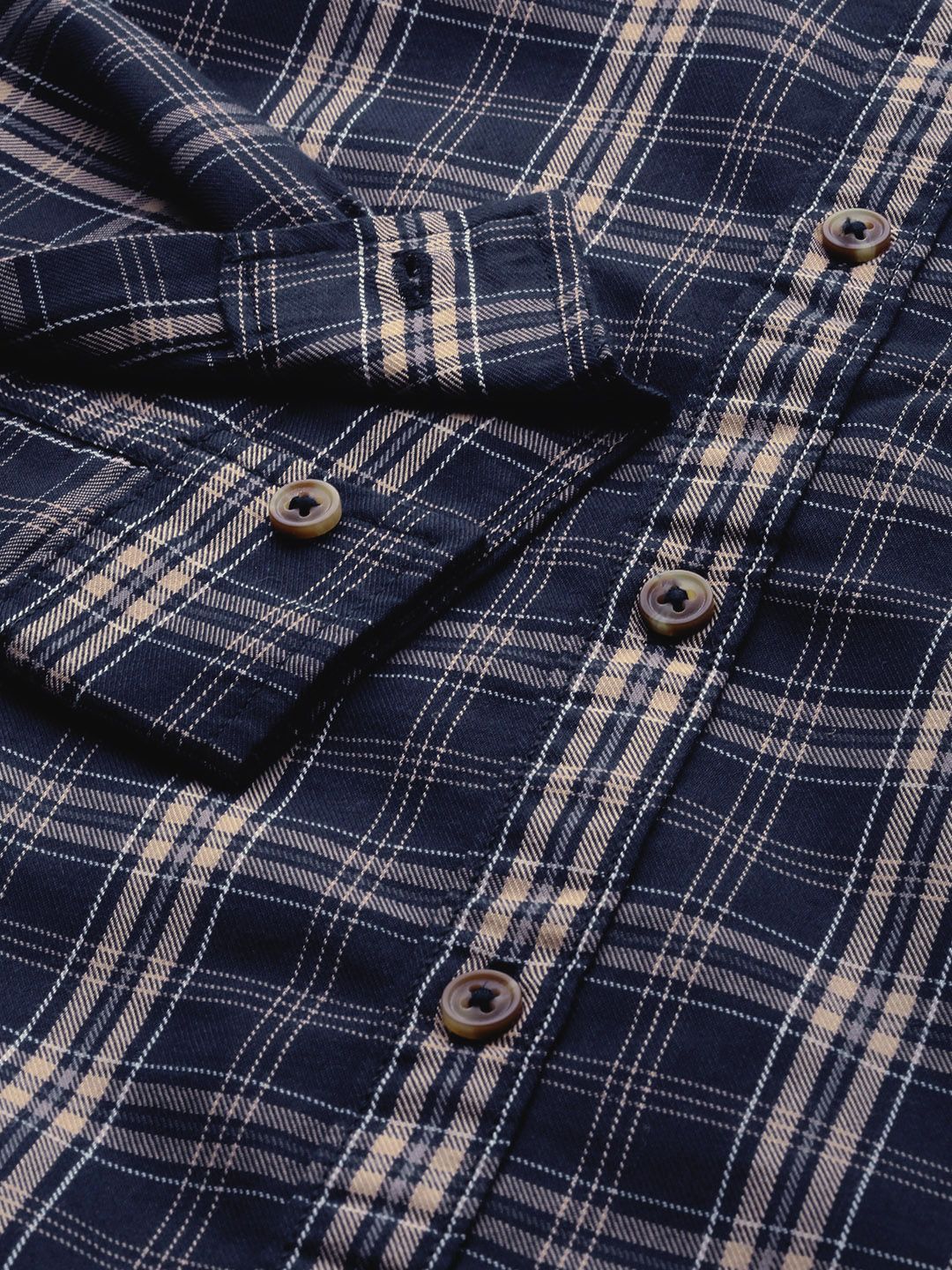 The Indian Garage Co Men Navy Blue Checked Casual Shirt