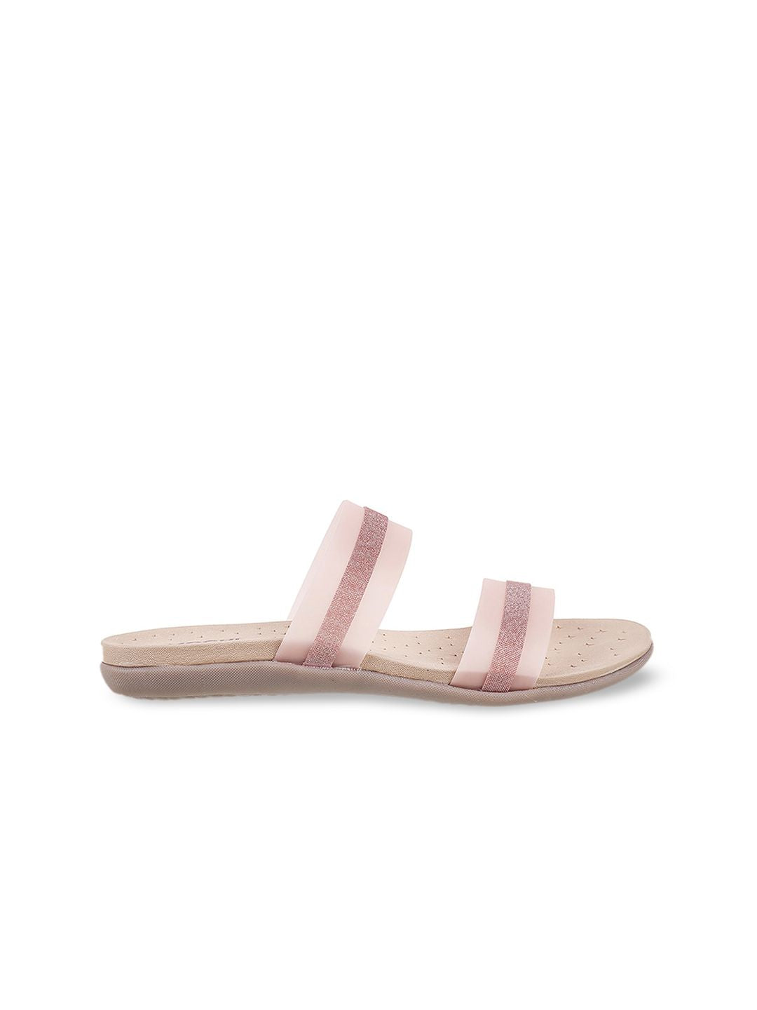 Mochi Women Peach-Coloured Striped Flats