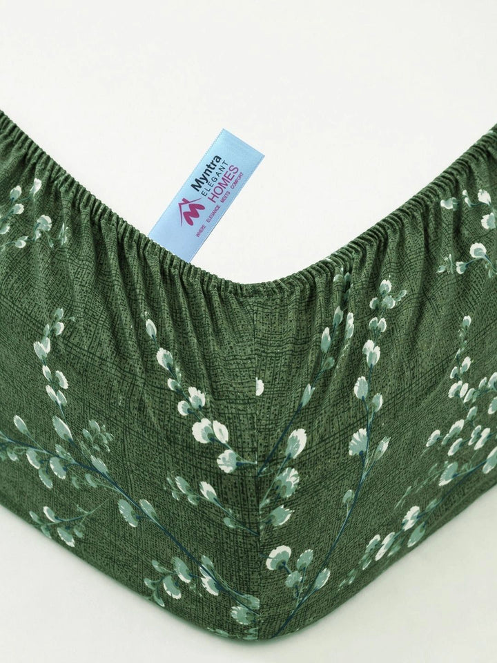 Myntra Elegant Homes Green Floral 300 TC King Cadar dengan 2 Sarung Bantal