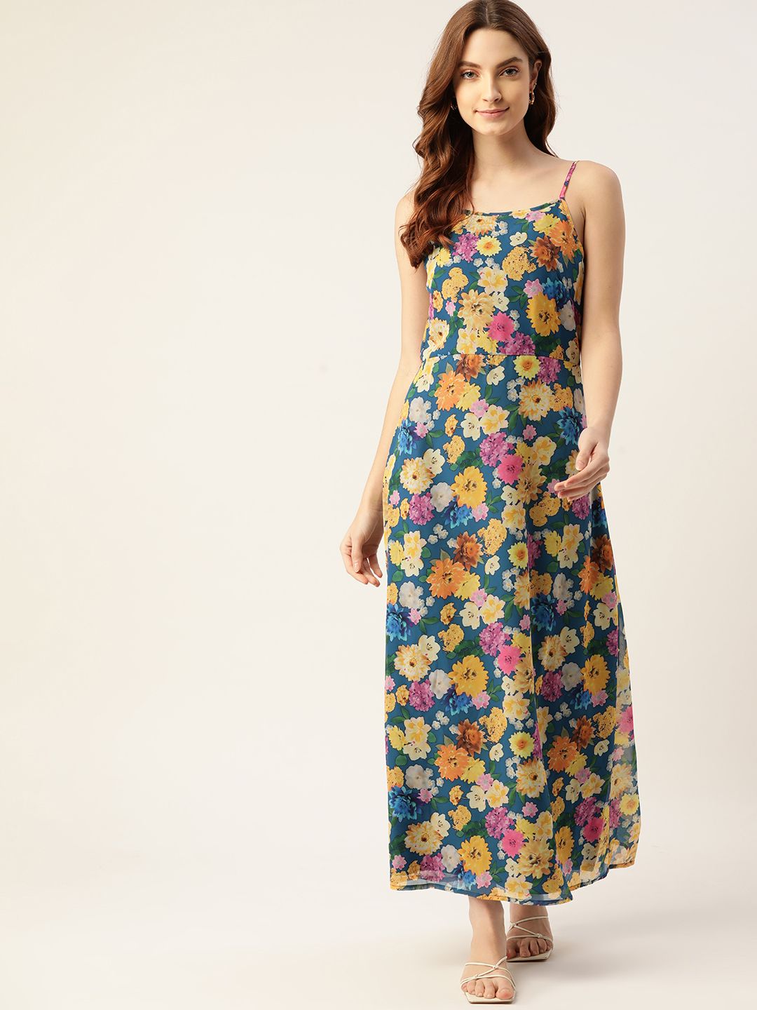 DressBerry Blue & Yellow Floral Maxi Dress