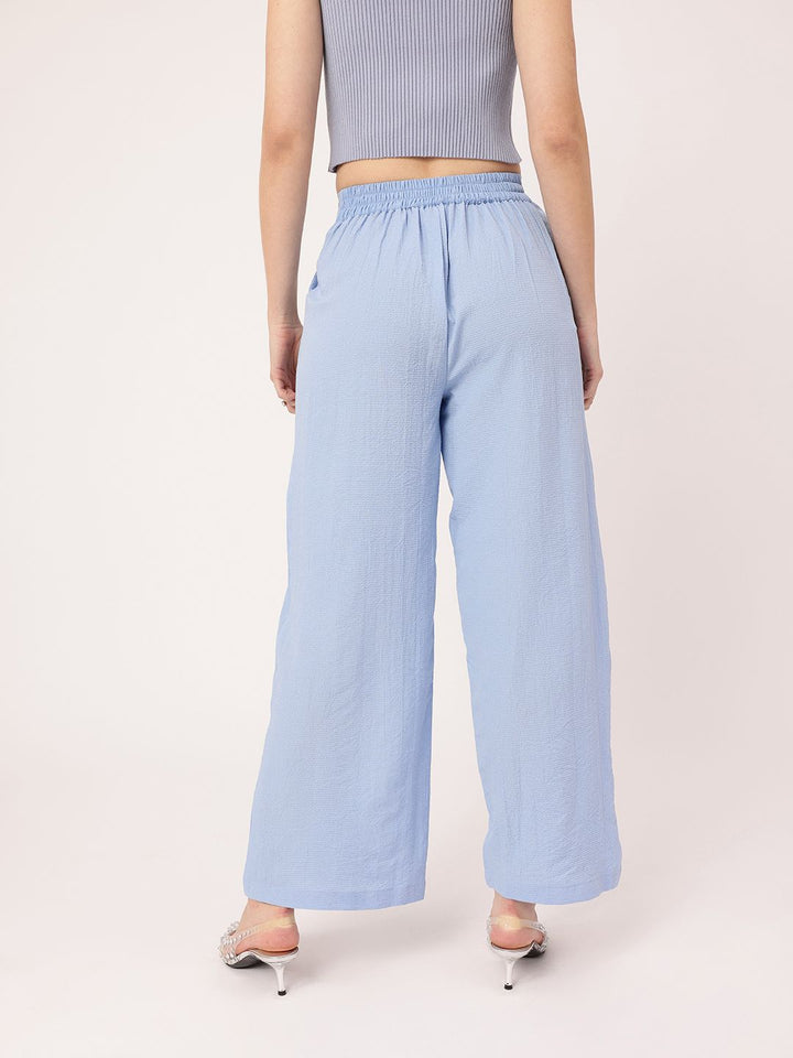 DressBerry Women Street Savvy Seersucker Textured Pleated High-Rise Parallel Trousers