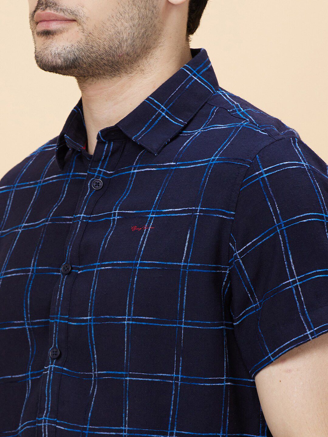 Being Human Slim Fit Windowpane Checks Spread Collar Short Sleeves Casual Shirt