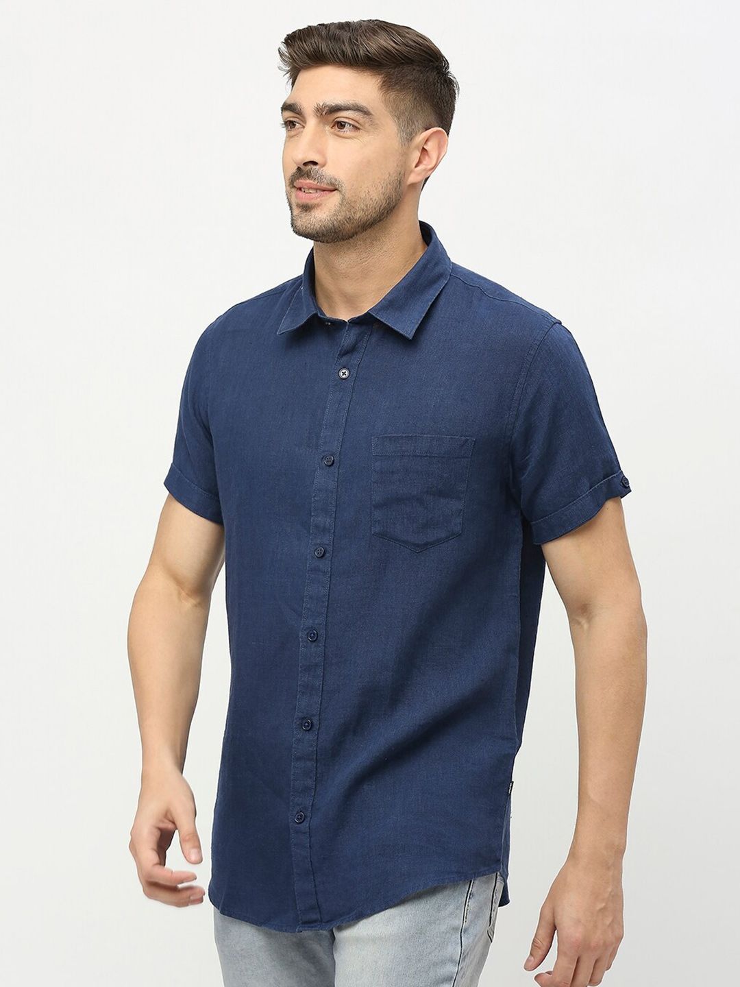 SPYKAR Spread Collar Linen Casual Shirt