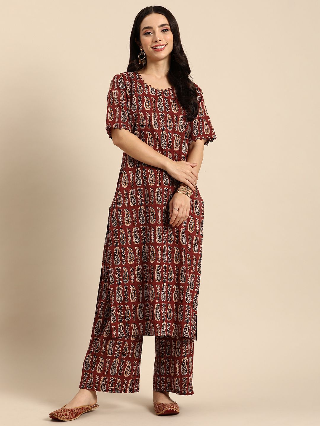 Anouk Women Ethnic Motifs Printed Pure Cotton Kurta with Palazzos