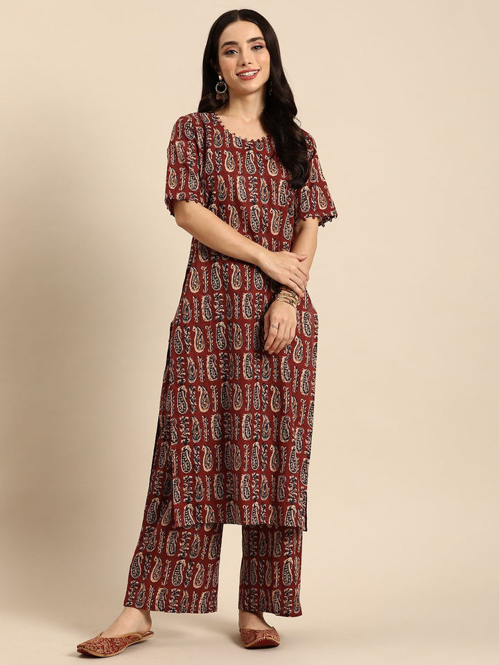 Anouk Women Ethnic Motifs Printed Pure Cotton Kurta with Palazzos