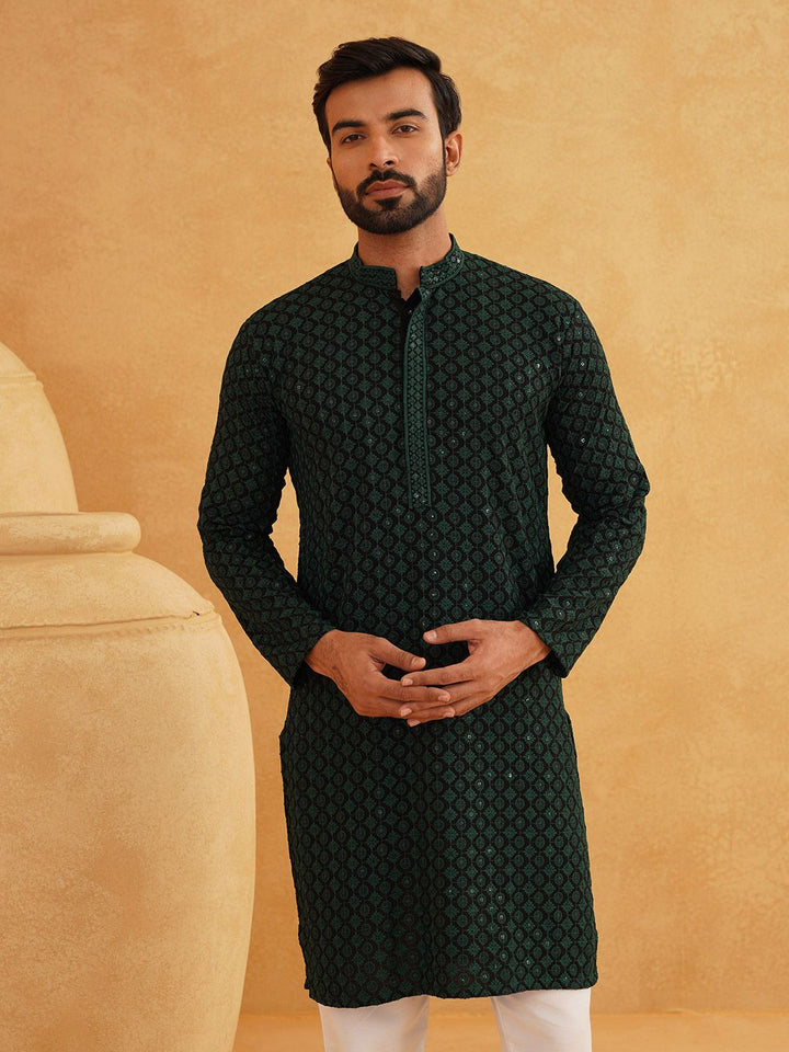 SOJANYA Embroidered Sequinned Pure Cotton Kurta with Churidar