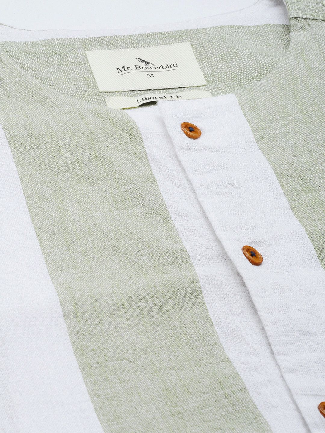 Mr Bowerbird Liberal Fit Self Striped Cotton Linen Casual Shirt