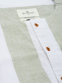 Mr Bowerbird Liberal Fit Self Striped Cotton Linen Casual Shirt