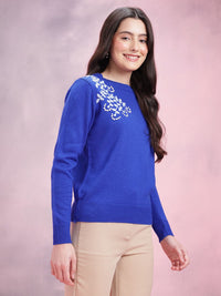DressBerry Embroidered Round Neck Long Sleeves Pullover