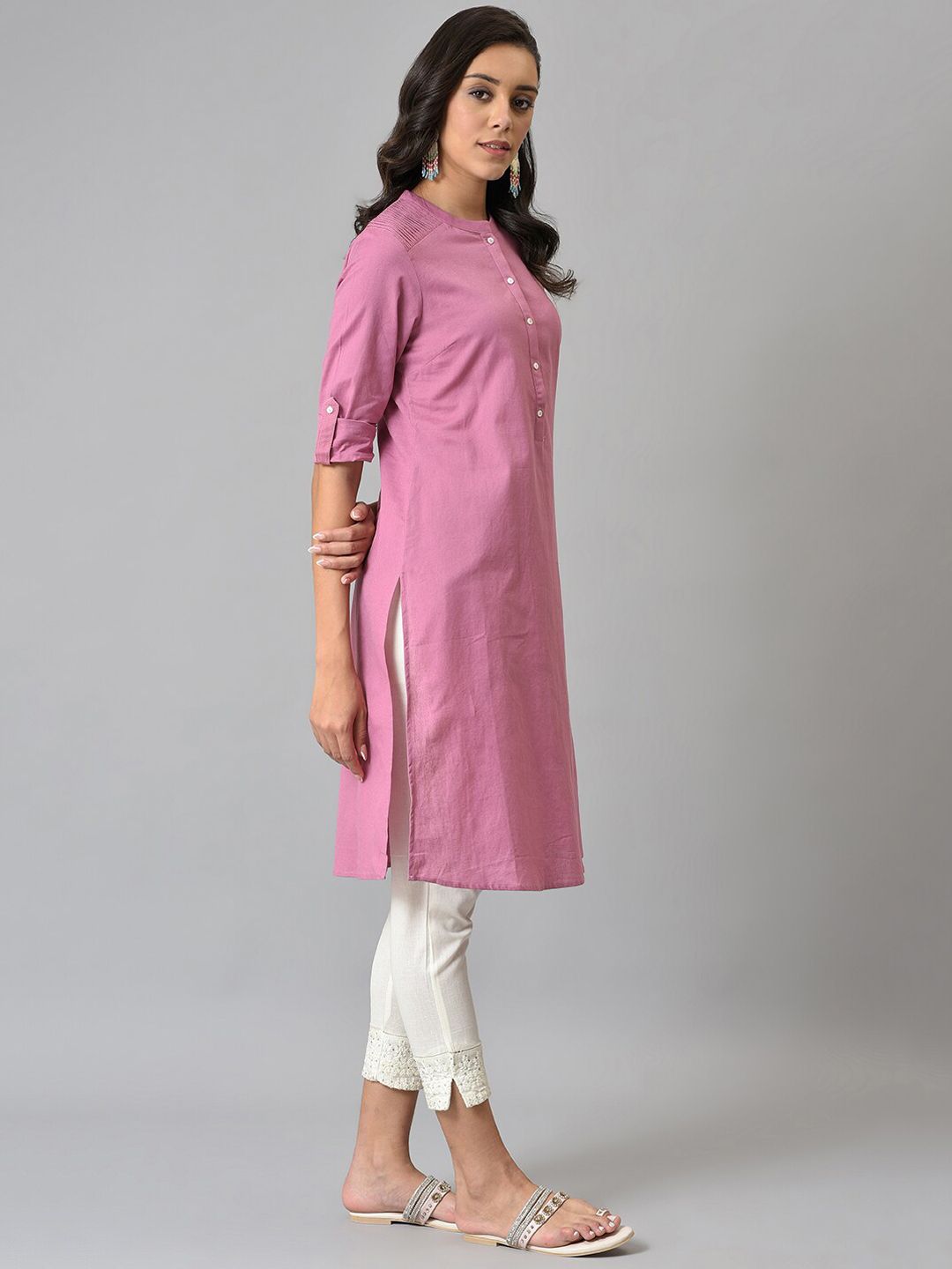 W Women Mauve Solid Kurta