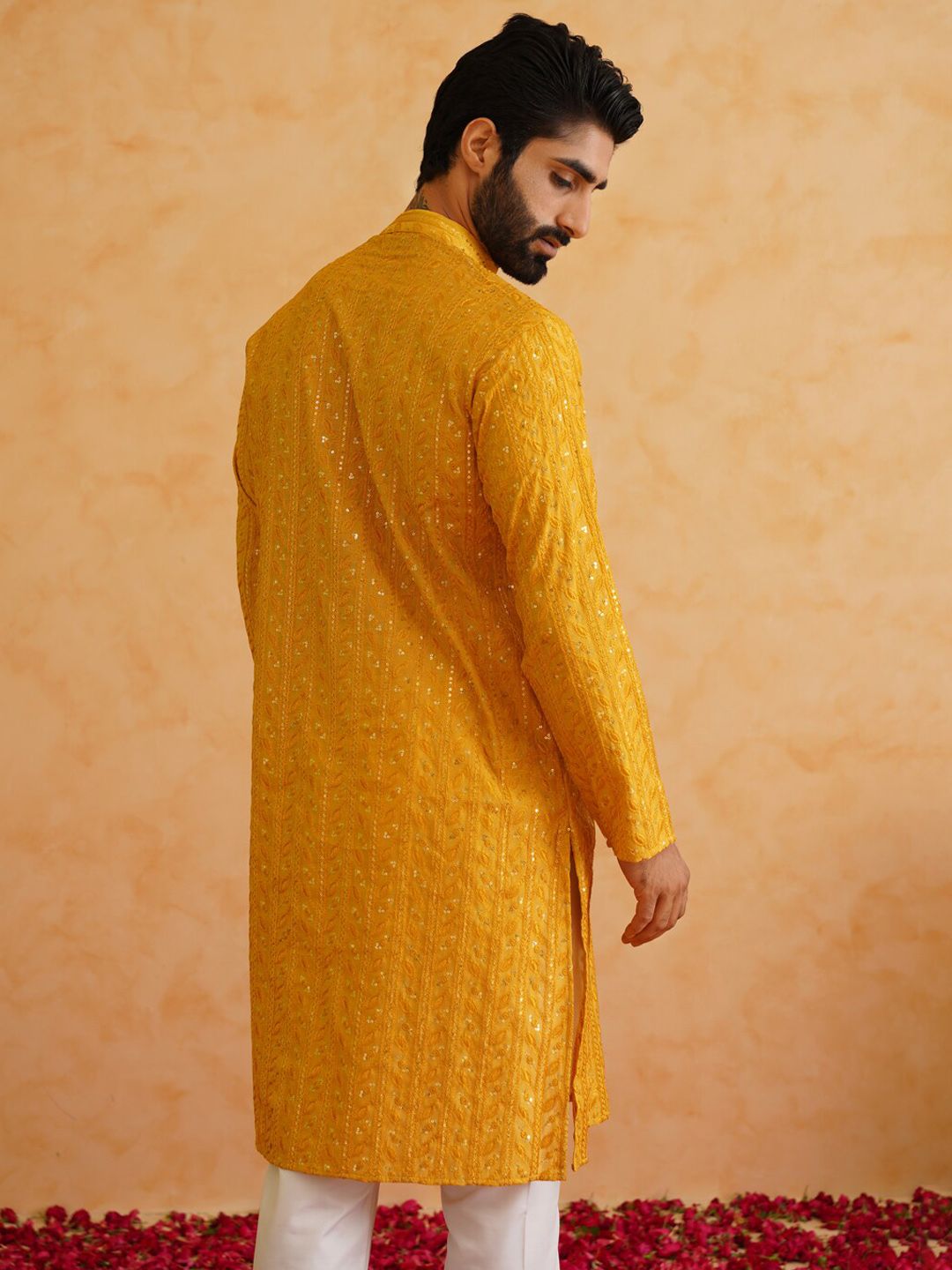 SOJANYA LUXE Ethnic Motifs Embroidered Mandarin Collar Sequined Straight Kurta