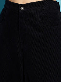 STREET 9 Women Black Flared High-Rise Corduroy Parallel Trousers