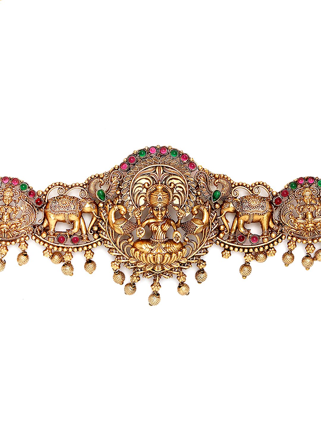 KARATCART Artificial Stones Studded & Beaded Goddess Lakshmi Mata and Elephant Kamarbandh