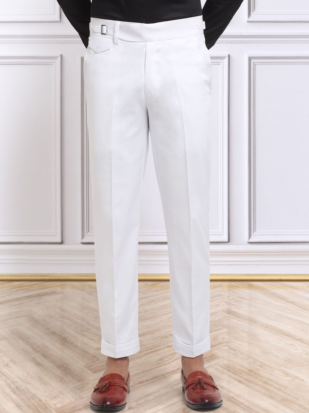 KLOTTHE Men's White Cotton Rich Solid Slim Fit Gurkha pants