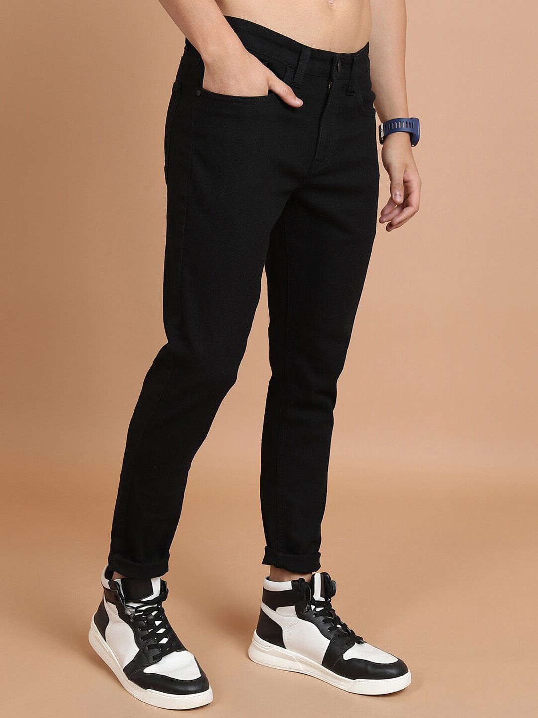 HIGHLANDER Men Black Slim Fit Mid-Rise Clean Look Stretchable Jeans